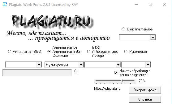 Интерфейс программы Plagiatu Work